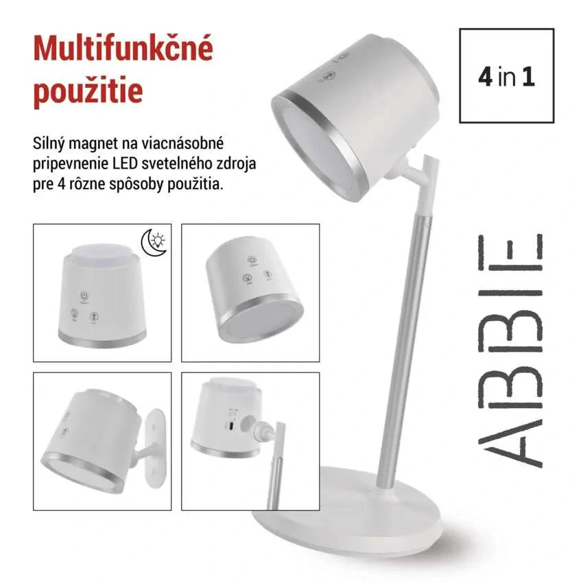 LED akumulátorová stolná lampa ABBIE biela