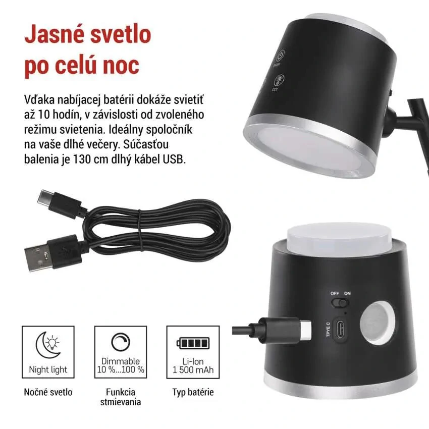 LED akumulátorová stolná lampa ABBIE čierna