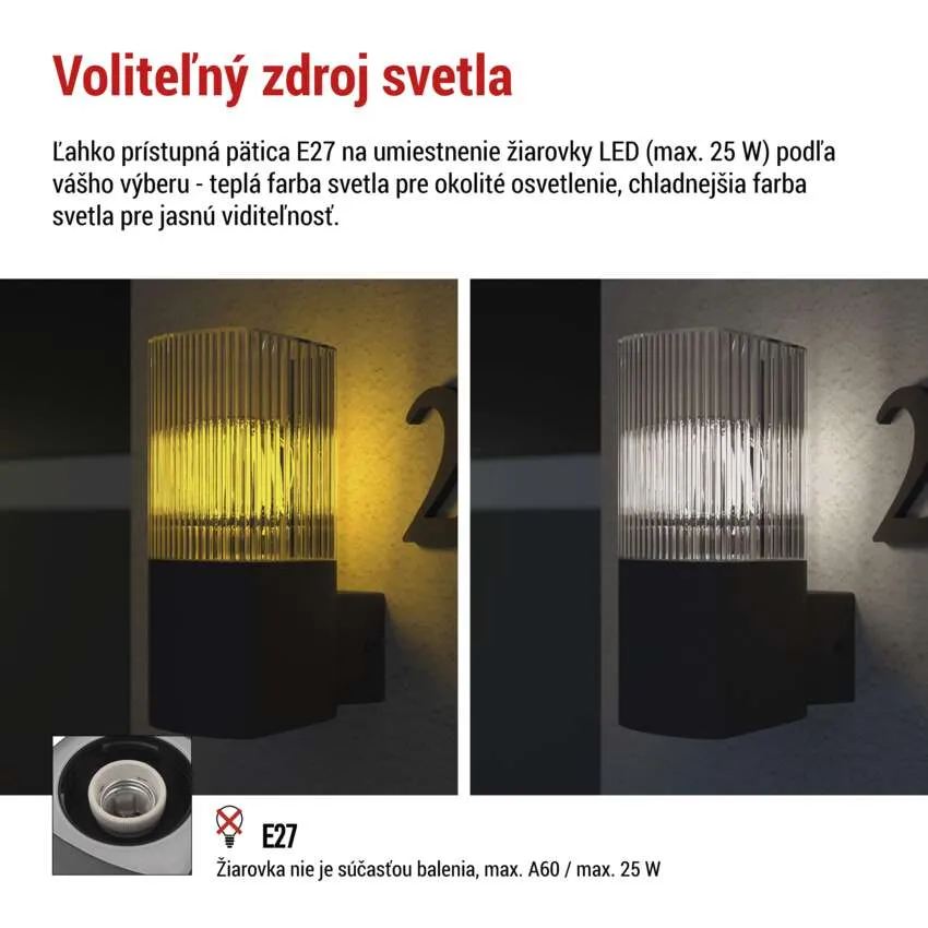Záhradné nástenné svietidlo LANA, antracit, E27, IP54