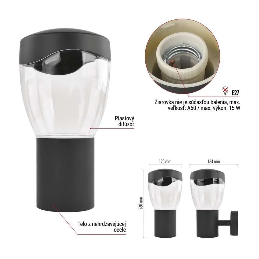 Záhradné nástenné svietidlo ARTEO, antracit, E27, IP44