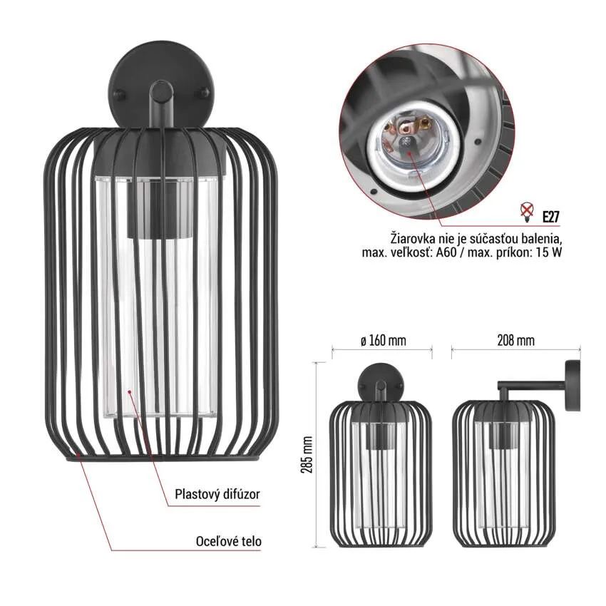 Záhradné nástenné svietidlo SALVIA, antracit, E27, IP44