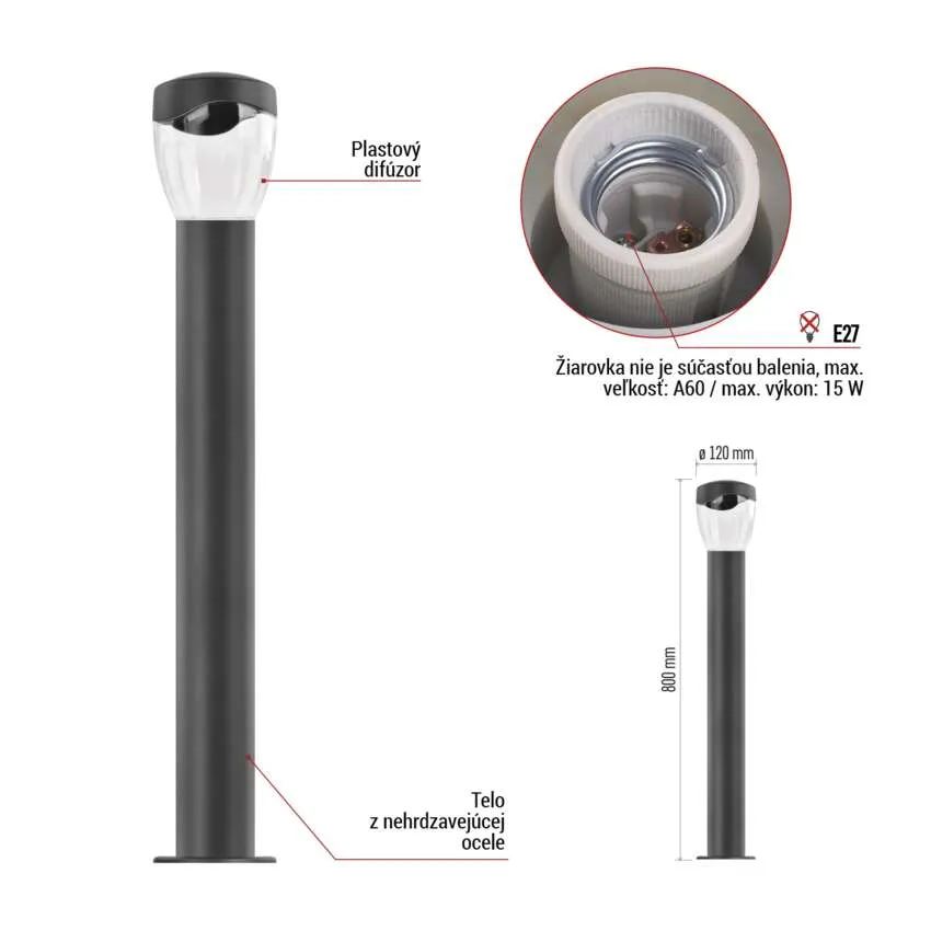 Záhradné stĺpikové svietidlo ARTEO, 80cm, antracit, E27, IP44
