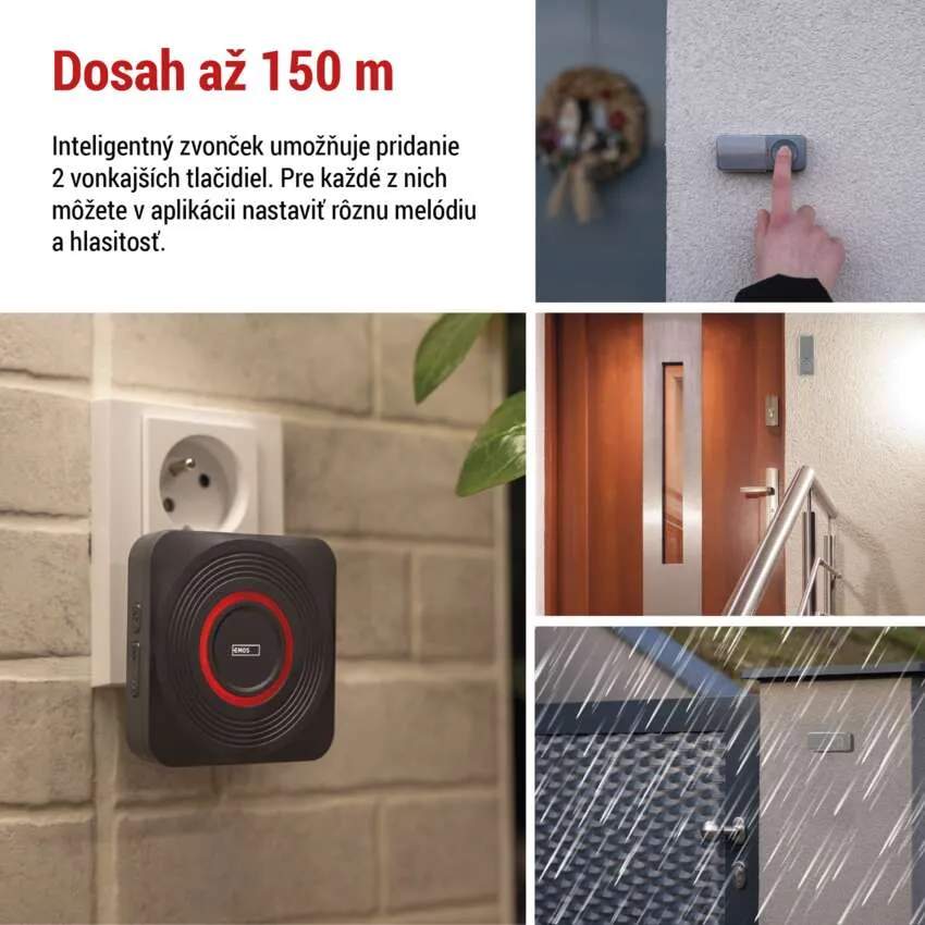 GoSmart Domový bezdrôtový zvonček do zásuvky s WiFi, šedý