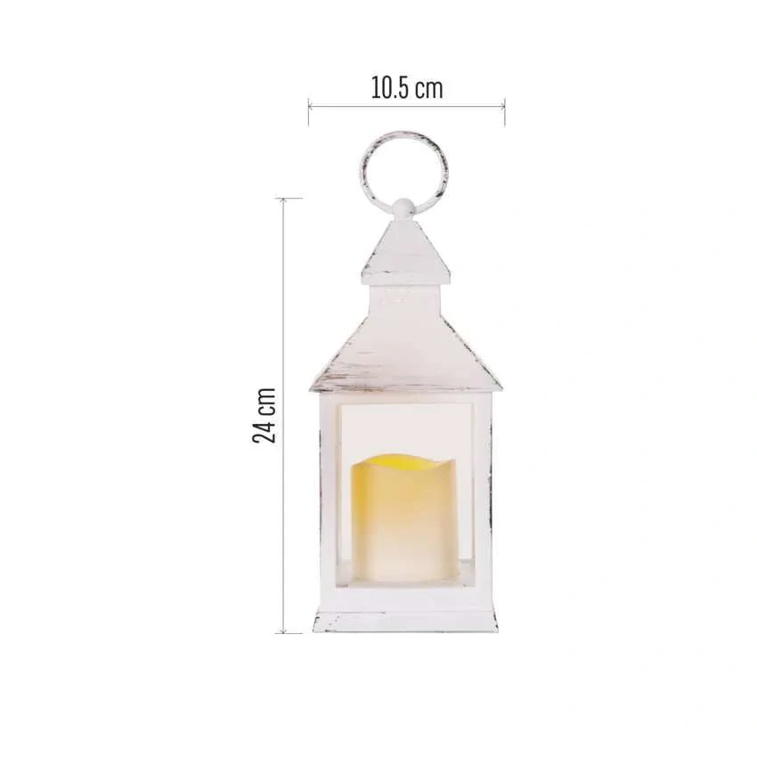 LED dekorácia – lampáš antik biela blikajúca, 3x AAA, vnútorný, vintage, časovač