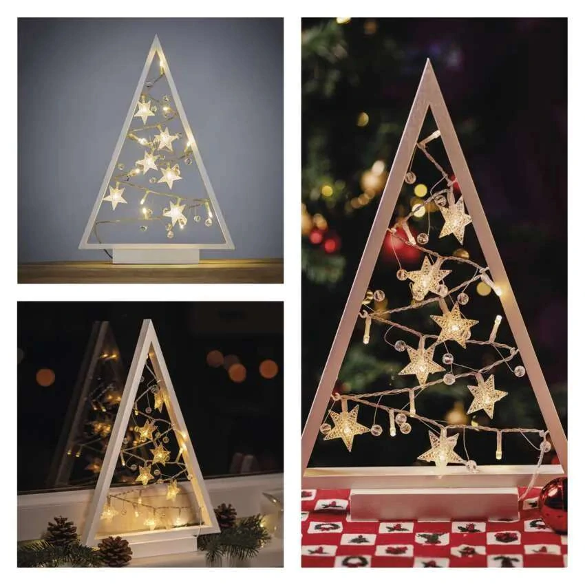 LED dekorácia – svietiaci stromček s ozdobami, 40 cm, 2xAA, vnútorný, teplá biela, časovač