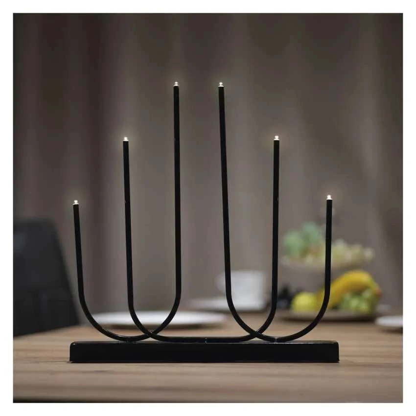 LED svietnik kovový čierny, 40 cm, 2x AA, vnútorný, teplá biela