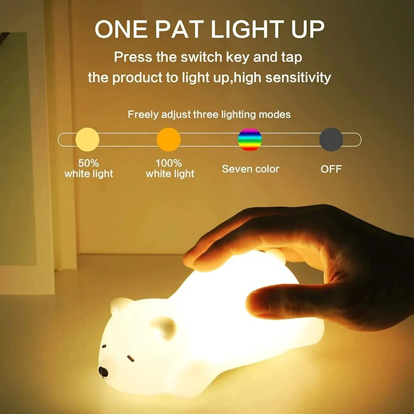 LED nočné svetlo medveď, multicolor, dobíjateľný