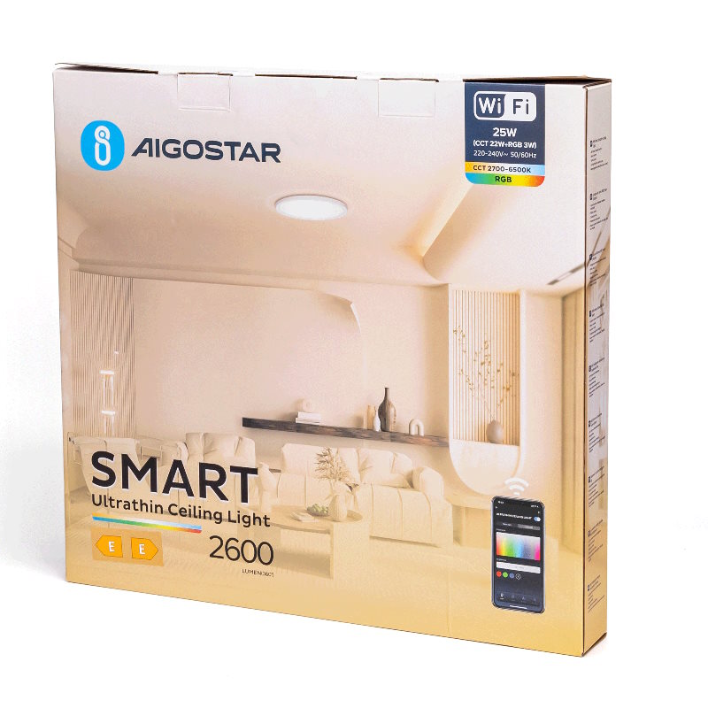 Inteligentné slim stropné svietidlo CCT 22W+RGB 3W 2700K-6500K 