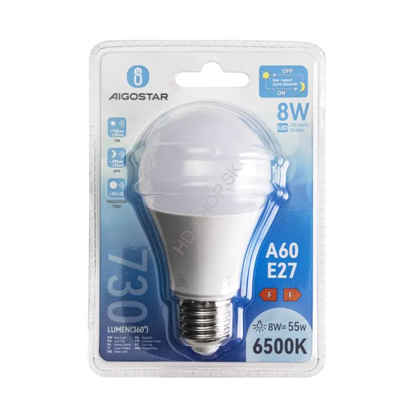 LED žiarovka 8W so súmrakovým senzorom 6500K
