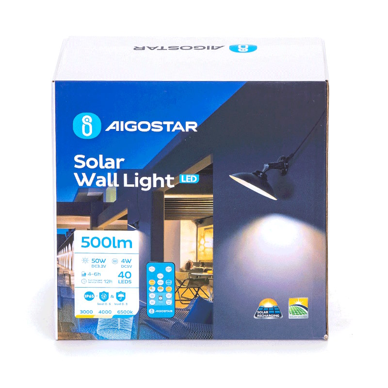 LED solárne nástenné svietidlo s DO 500lm IP65