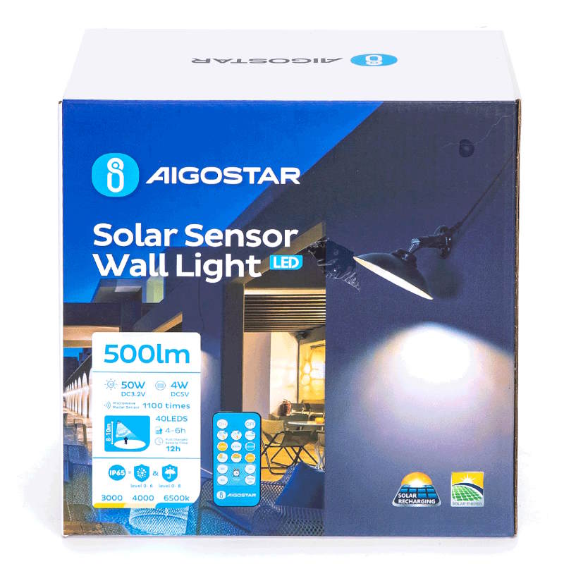 LED solárne senzorové nástenné svietidlo s DO 500lm IP65