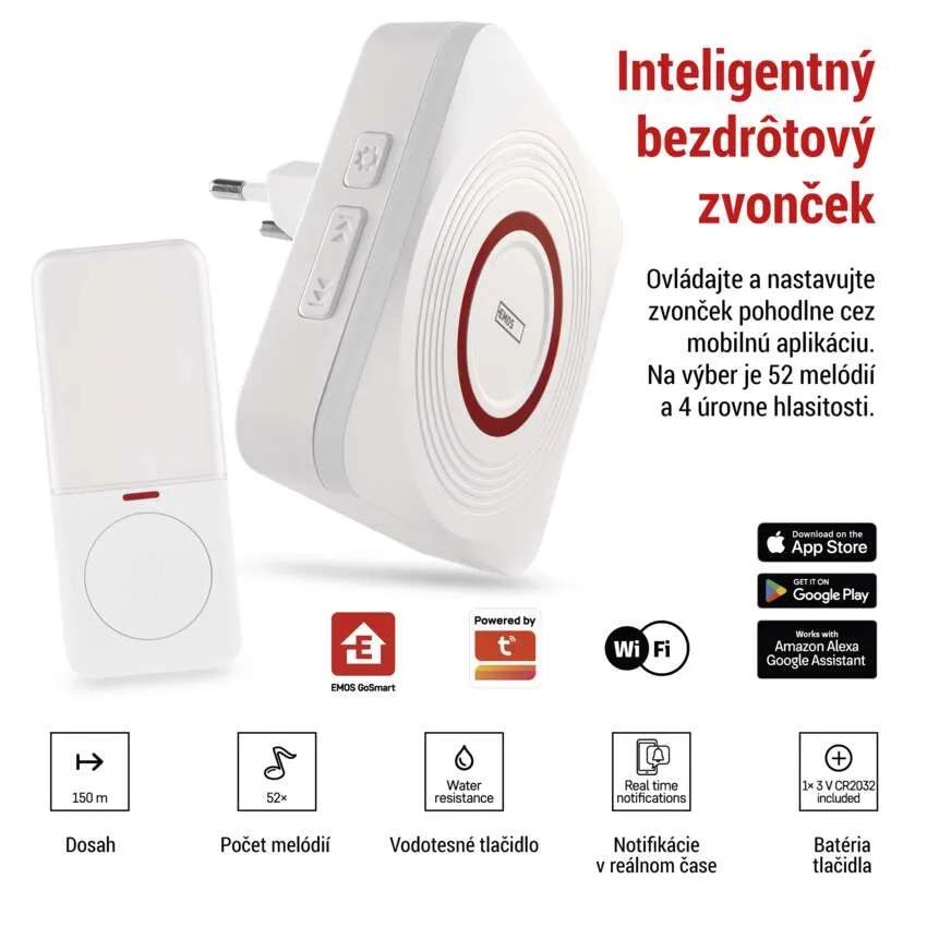 GoSmart Domový bezdrôtový zvonček do zásuvky s WiFi, biely