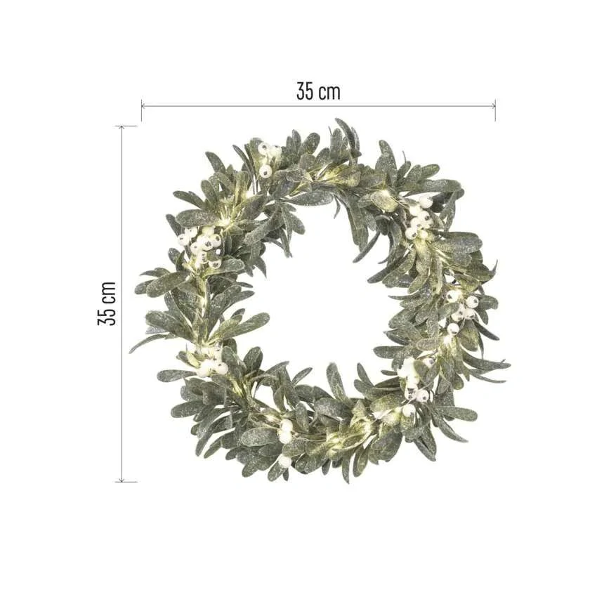 LED dekorácia - veniec z imela, 3x AA, teplá biela, časovač