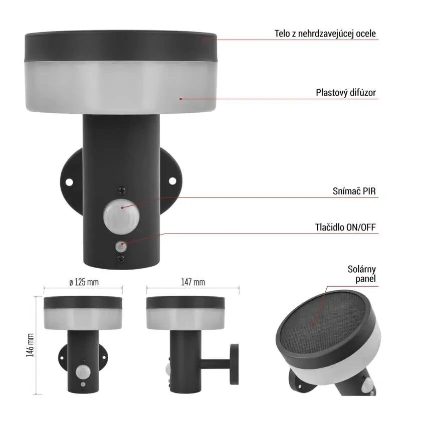 LED nástenné solárne svietidlo so senzorom pohybu TERION