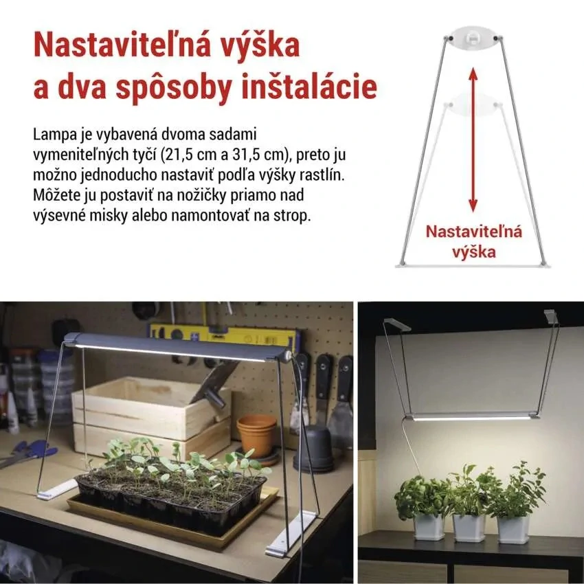 LED GROW pestovateľská lampa na sadenice 15 W, časovač, biela