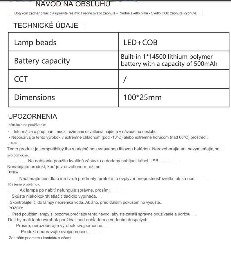 Baterka s bočným svetlom, nabíjateľná