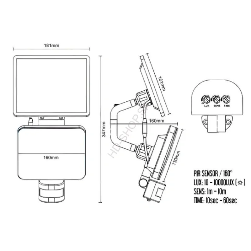 LED čierne vonkajšie solárne svietidlo so senzorom 12W /1200lm / 3000K - 4100K - 6500K 