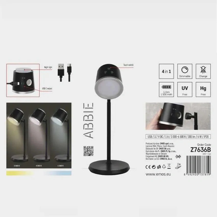LED akumulátorová stolná lampa ABBIE čierna