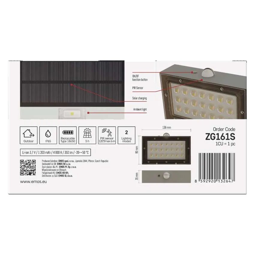 LED solárne svietidlo BRIXO so senzorom pohybu, 350lm, 4000K