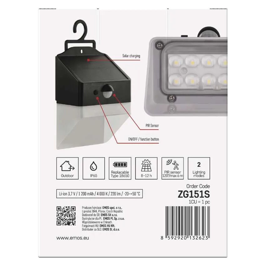 LED solárne svietidlo LUNIS so senzorom pohybu, 220lm, 4000K