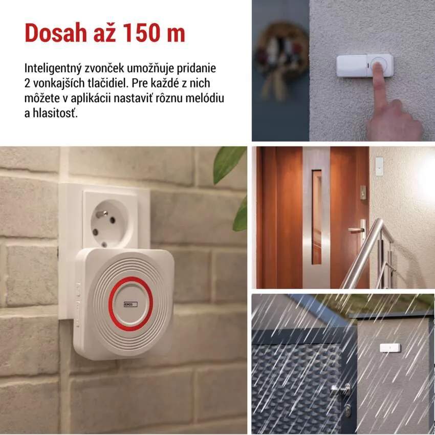 GoSmart Domový bezdrôtový zvonček do zásuvky s WiFi, biely