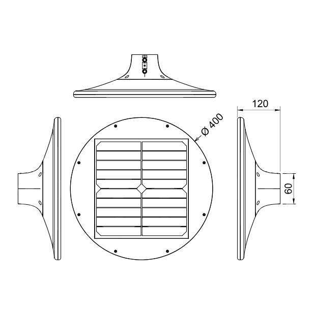 Solárne parkové LED svietidlo, IP65,20W, 4000K, 2100 lm