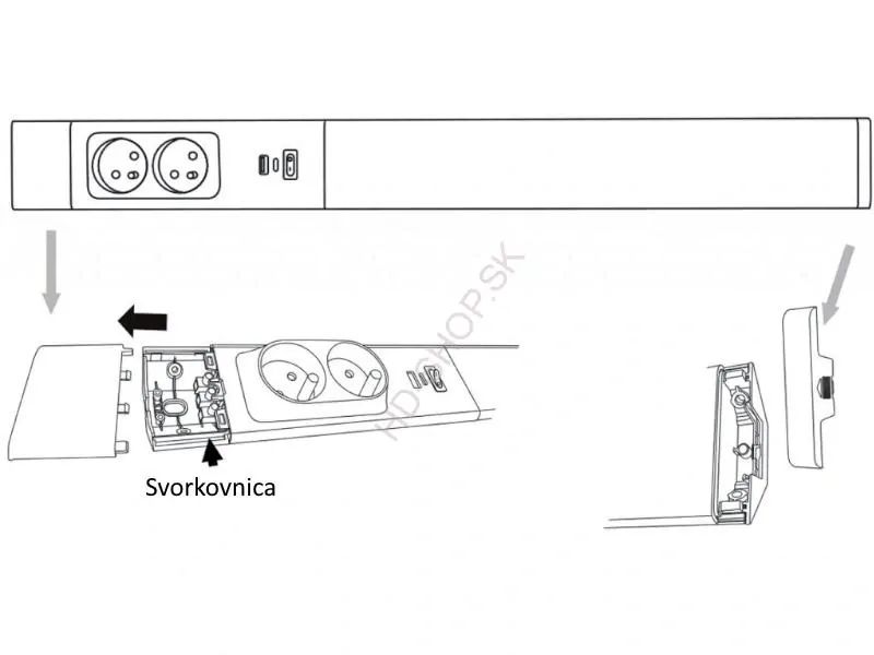LED podlinkové svietidlo so zásuvkami a USB 18W