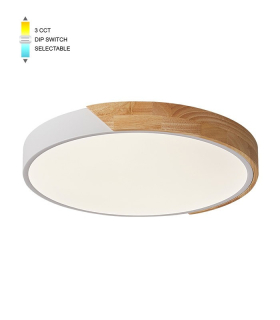LED stropné svietidlo FINESSE R2-45, 45 W, Ø 50 cm, CCT, biele s dreveným dekorom