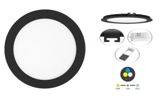 Ecolite zapustený LED panel kruh 12W, CCT, čierny