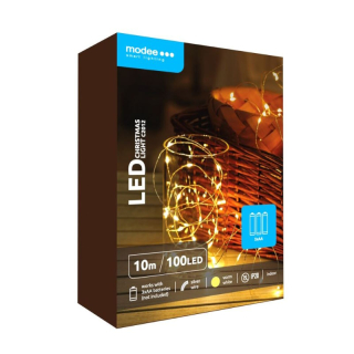 LED vianočná dekorácia na batérie 10 m teplá biela