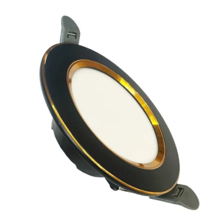 NEDES zapustený LED panel kruh 7,5W / 4000K / čierny+zlatý prúžok