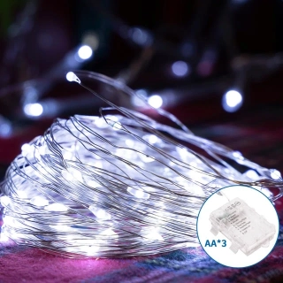 LED vianočná dekorácia na batérie 5m  studená biela