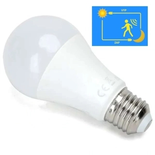 LED žiarovka so súmrakovým a pohybovým senzorom, 9W, teplá biela