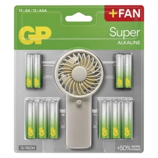 GP alkalická batéria SUPER 12ks AA +12 ks AAA + ventilátor