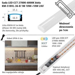 Univerzálna LED CCT sada biela, 1 m, Prisadená