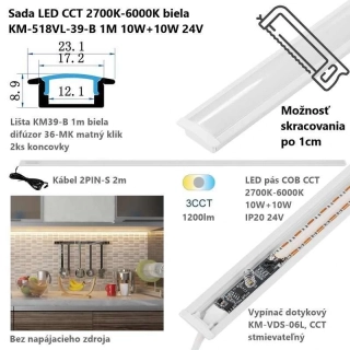 Univerzálna LED CCT sada biela, 1 m, Zapustená