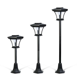 Solárny lampáš 3 v 1 – výška 60/90/120 cm, 10 LED, teplá biela, IP44, čierny