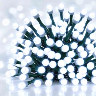 LED vianočná cherry reťaz – guličky, 20 m, vonkajšia aj vnútorná, studená biela, programy
