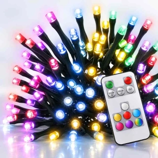 LED vianočná reťaz, 12 m, vonkajšia aj vnútorná, RGB, ovládač, programy, časovač