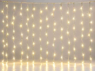 LED vianočná drop reťaz – záclona, 1,7x2 m, vonkajšia aj vnútorná, teplá biela, programy