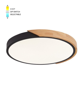 LED stropné svietidlo FINESSE R2-45, 45 W, Ø 50 cm, CCT, čierne s dreveným dekorom