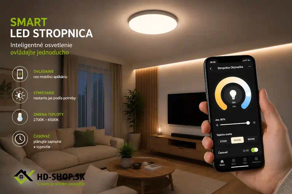 SMART stropné svietidlo ovládané aplikáciou – zmena farby a jasu svetla podľa nálady