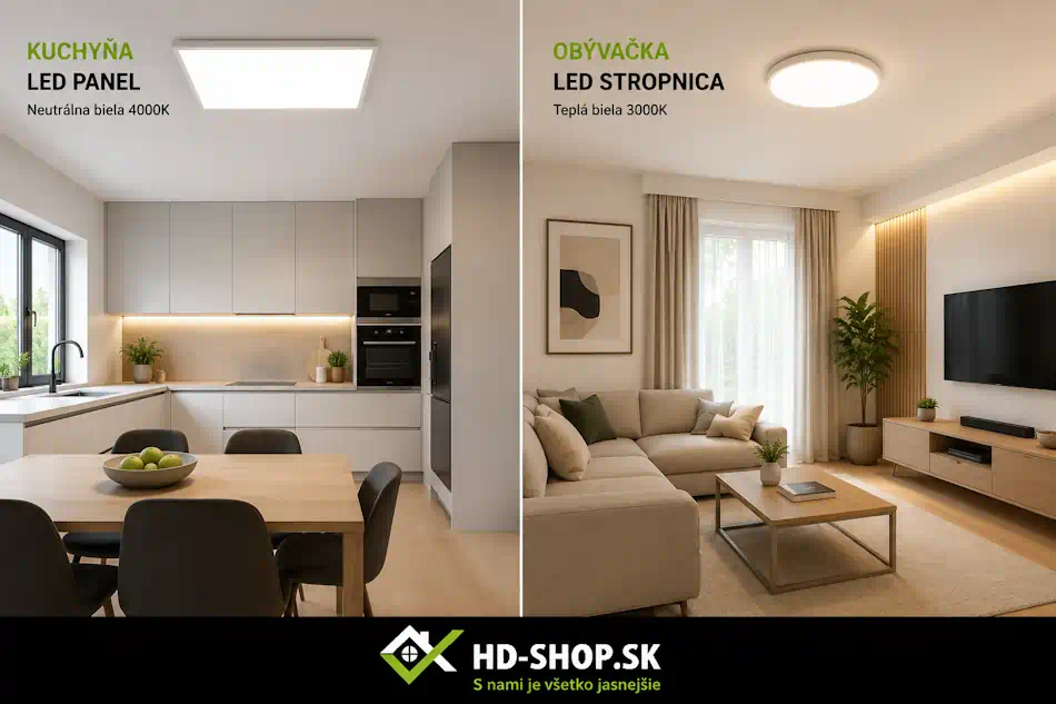 LED panel vs stropné svietidlo – porovnanie v kuchyni a obývačke